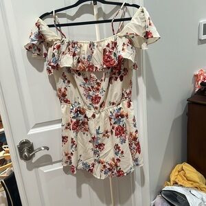 Floral spaghetti strap with sleeve ruffles romper